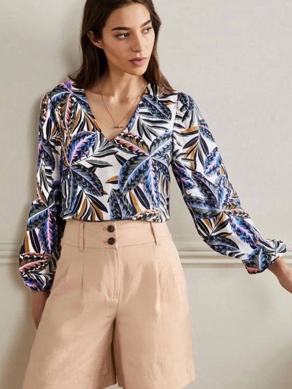 Boden Linen V-Neck Long Sleeve Blouse Top Size 20/22